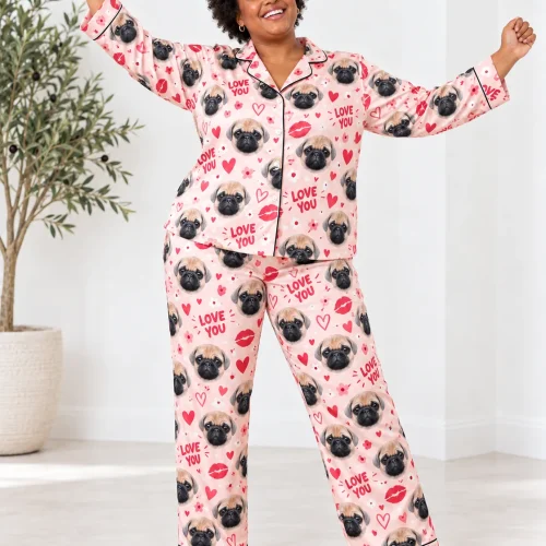 I Love You Satin Pajama Set with Your Pet's Face