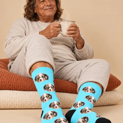 Socks with Faces of Your Pet, Light Blue