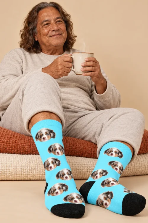 Socks with Faces of Your Pet, Light Blue