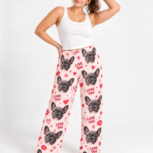 Women's I Love You Valentine Pajama Pants with Your Pet's Face
