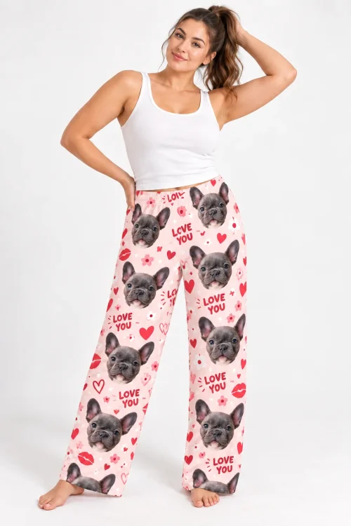 Women's I Love You Valentine Pajama Pants with Your Pet's Face