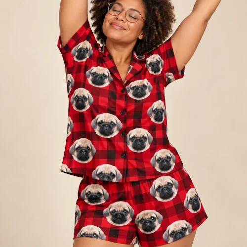 Women's Buffalo Plaid Pajama Set with Your Pet's Face